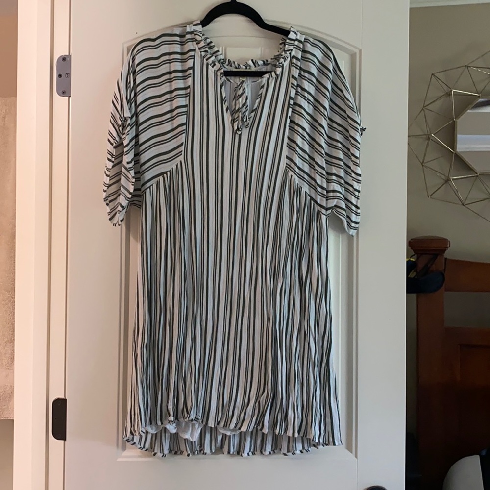Green, white, and cream striped dress